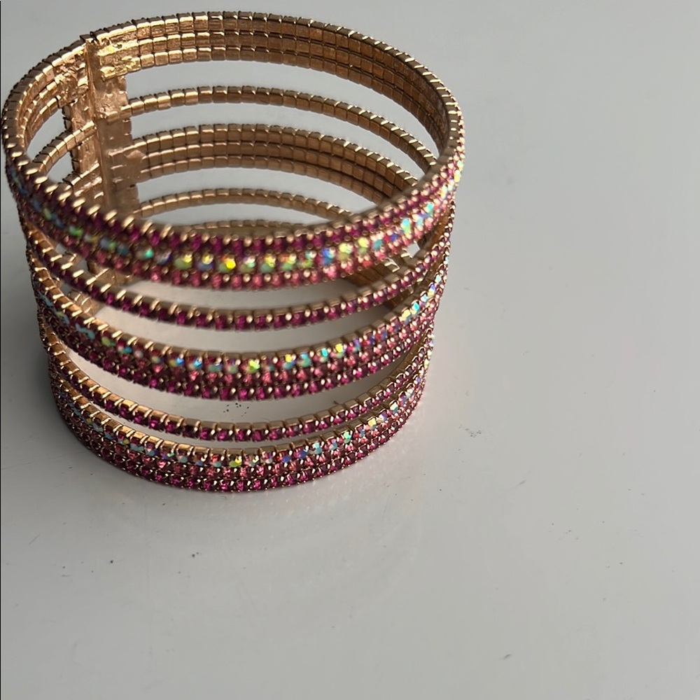 Gold and Red Crystal Multi-Row Bracelet
